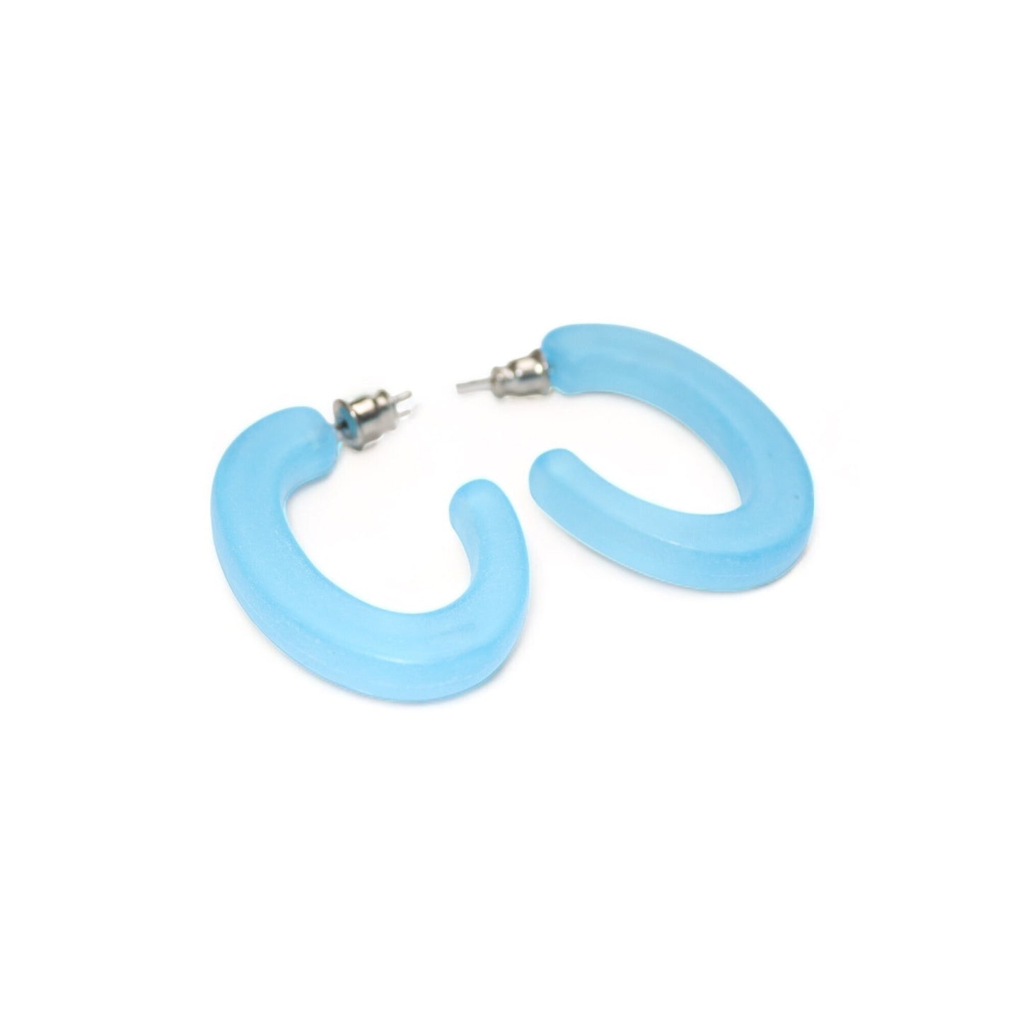 Vintage 80s 90s Y2k earrings hoop earrings deadstock oval blue slightly transparent