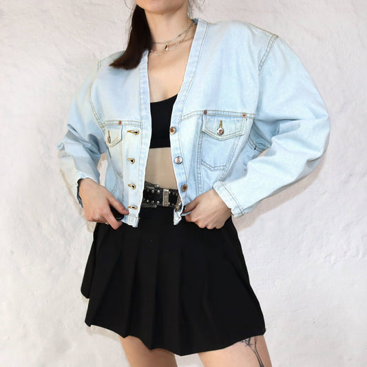 Vintage 80s 90s BLUE LOOK denim jacket crop light blue deadstock XL