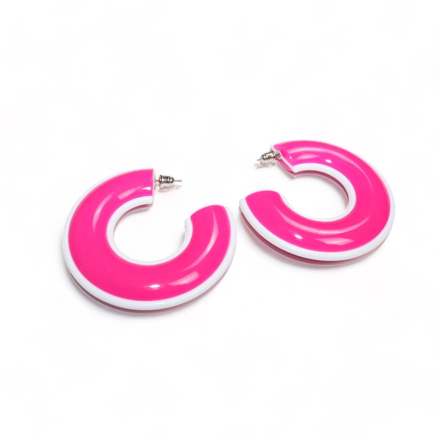Vintage 80s 90s Y2k earrings hoops studs deadstock pink white