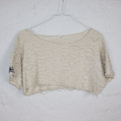 Vintage 90s 00s Y2k SPECIAL EFFECTS Crop Top Textured Fabric T-Shirt Short Sleeve Crop Top Cream White S