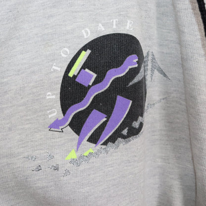 Vintage 80er 90er JOWITEX Sweatshirt Pullover Stehkragen Reißverschluss Print grau schwarz gelb L