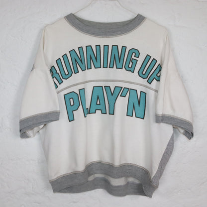 Vintage 80er 90er Sweatshirt Top kurzarm crop bauchfrei weiß grau M/L
