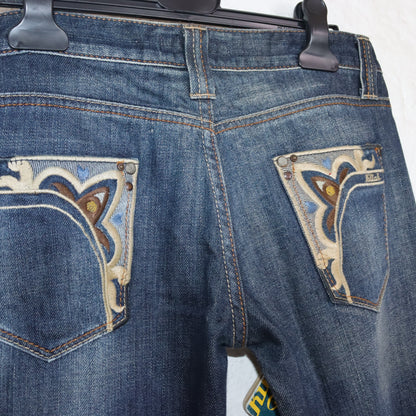 Vintage 90s 00s Y2k KILLAH Jeans low waist hipster flares embroidery deadstock W28