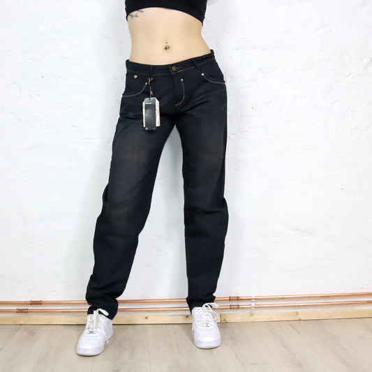 Vintage 90s 00s Y2k LEE Jeans Baggy Wide Leg Pants Dark Blue Deadstock W31 L35