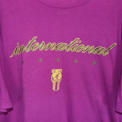 Vintage 80s 90s NIKE International T-Shirt short sleeve purple pink with print L