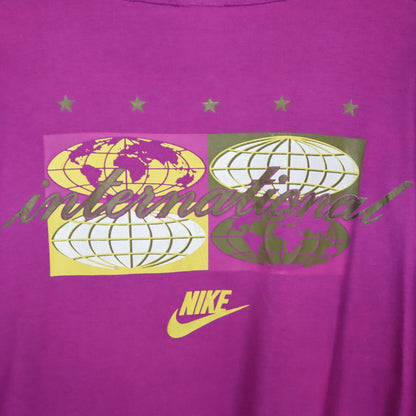 Vintage 80s 90s NIKE International T-Shirt short sleeve purple pink with print L