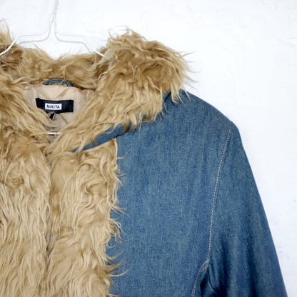 Vintage 00er Y2k NIKITA Jeansjacke leicht gefüttert mit Faux Fur Details Boho Schulterpolster Deadstock S