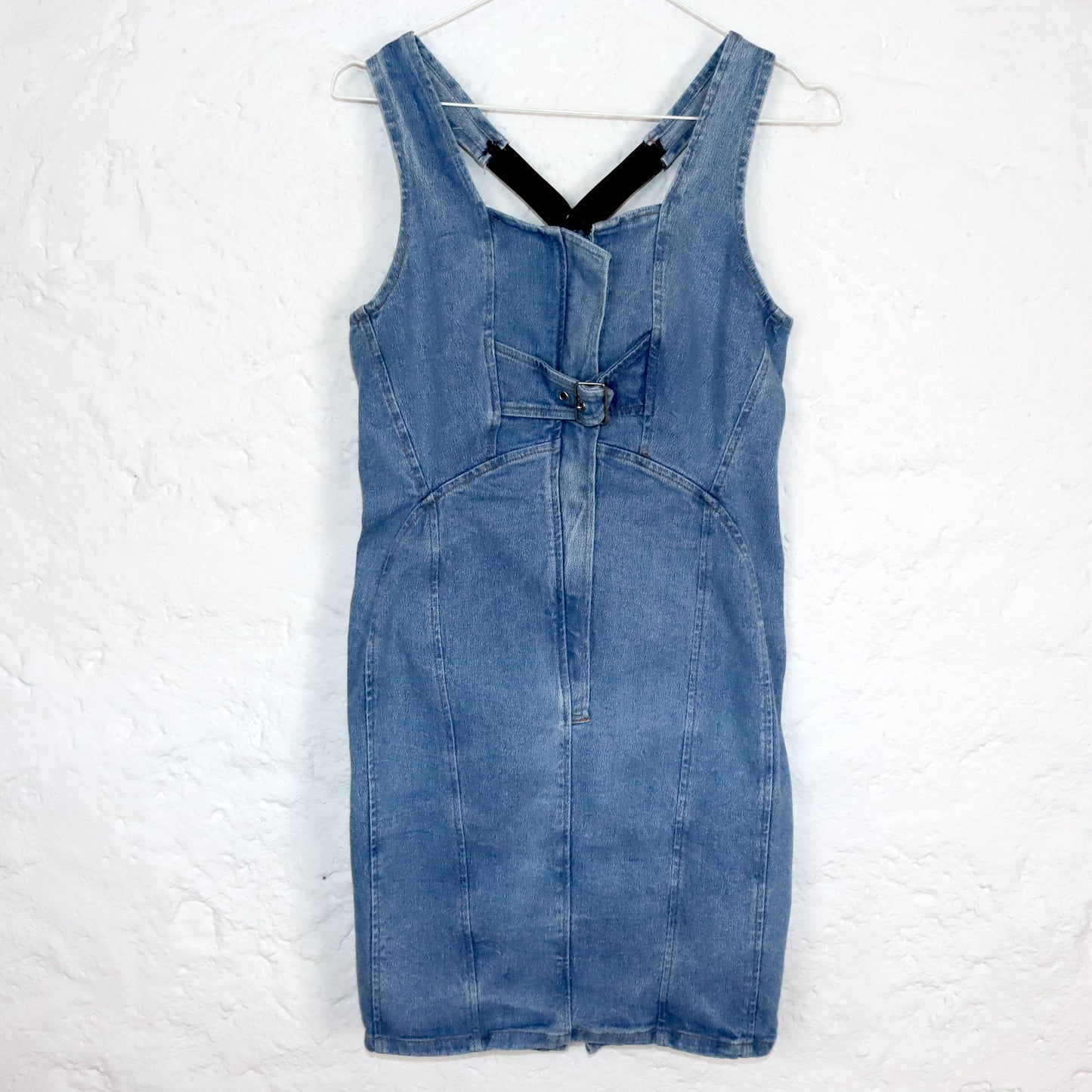 Vintage 80s 90s FLYTIME denim dress mini dress straps denim tight Made in Italy S/M