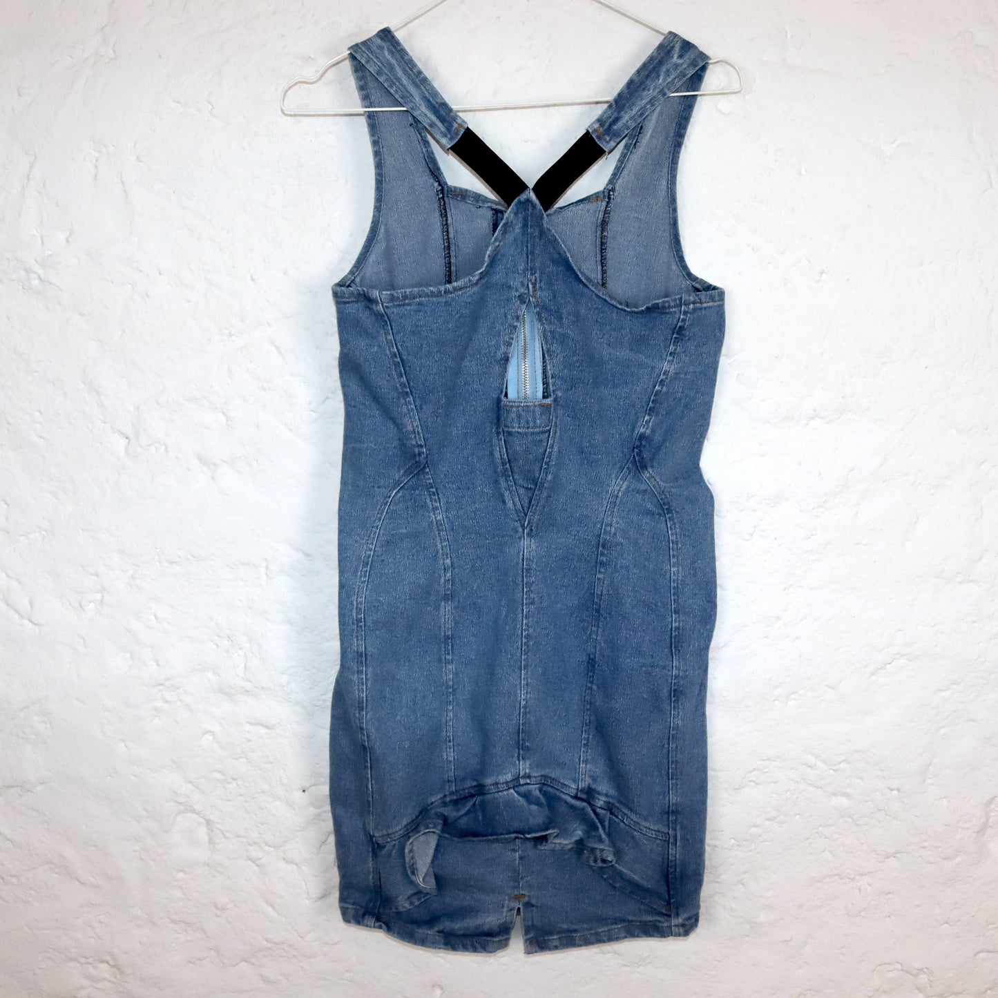 Vintage 80s 90s FLYTIME denim dress mini dress straps denim tight Made in Italy S/M