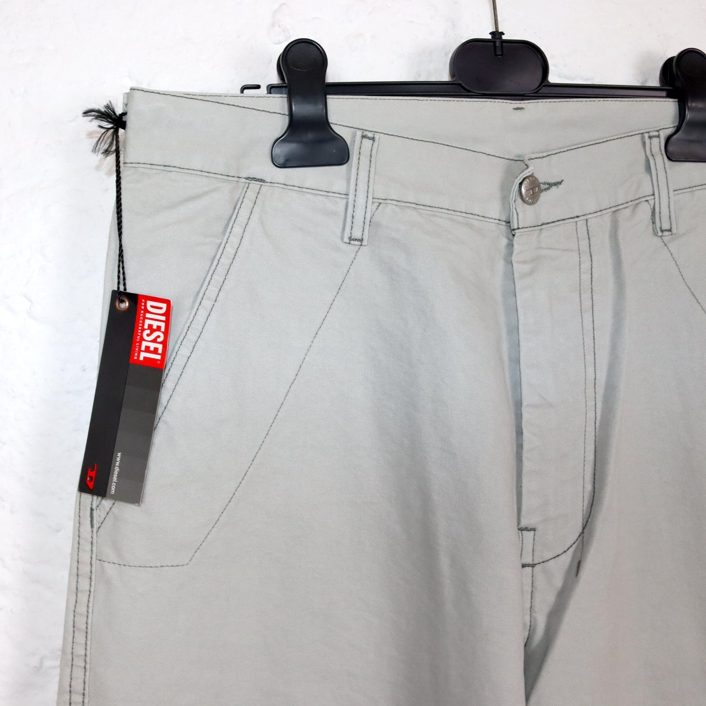 Vintage 80s 90s Y2k DIESEL Baggy Pants Trousers Wide Leg Light Grey Deadstock W32