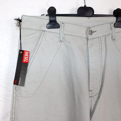 Vintage 80s 90s Y2k DIESEL Baggy Pants Trousers Wide Leg Light Grey Deadstock W32