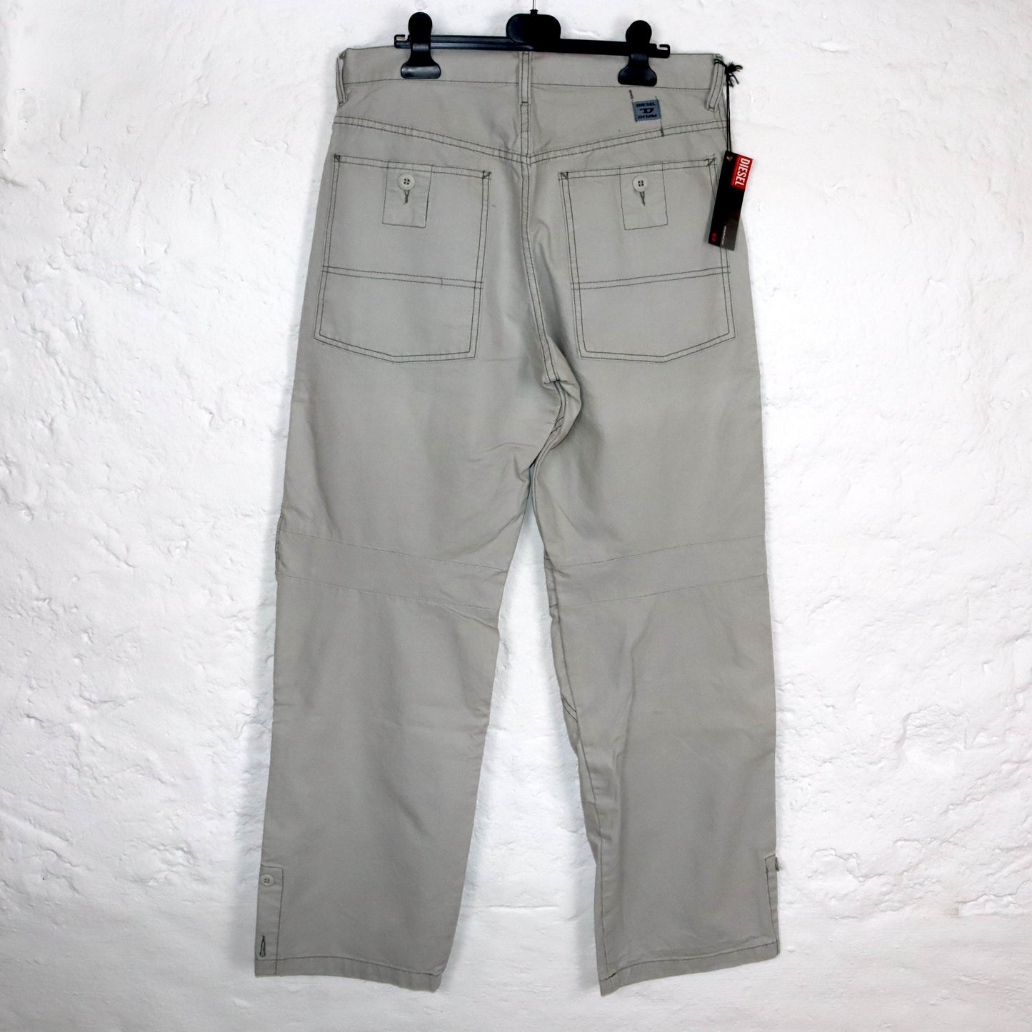 Vintage 80s 90s Y2k DIESEL Baggy Pants Trousers Wide Leg Light Grey Deadstock W32
