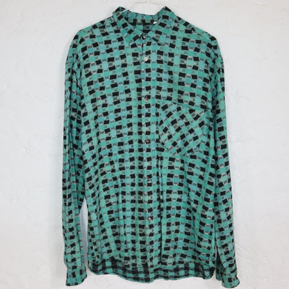 Vintage 80s 90s OHAIO shirt long sleeve crazy pattern checked black green L