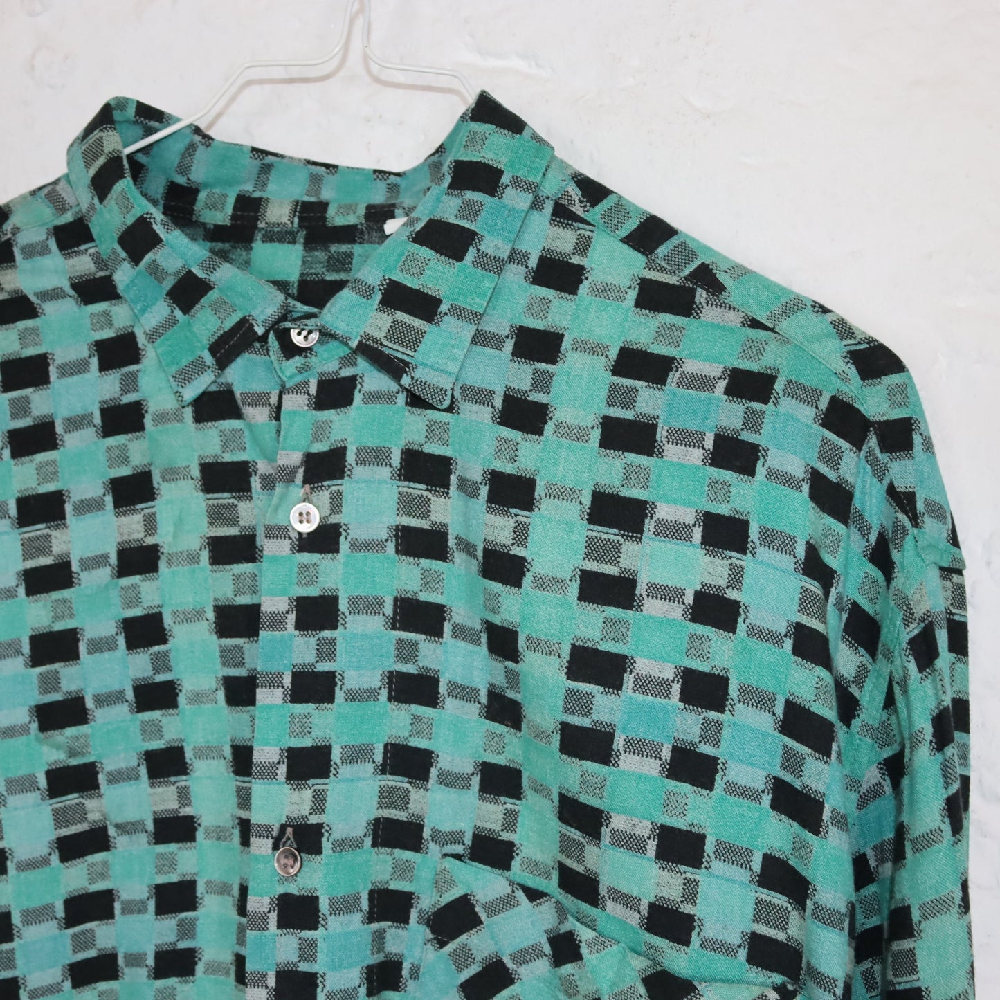 Vintage 80s 90s OHAIO shirt long sleeve crazy pattern checked black green L
