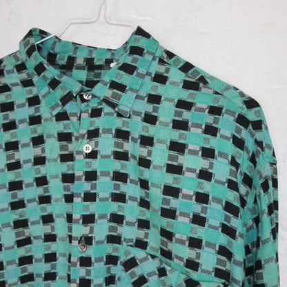 Vintage 80s 90s OHAIO shirt long sleeve crazy pattern checked black green L
