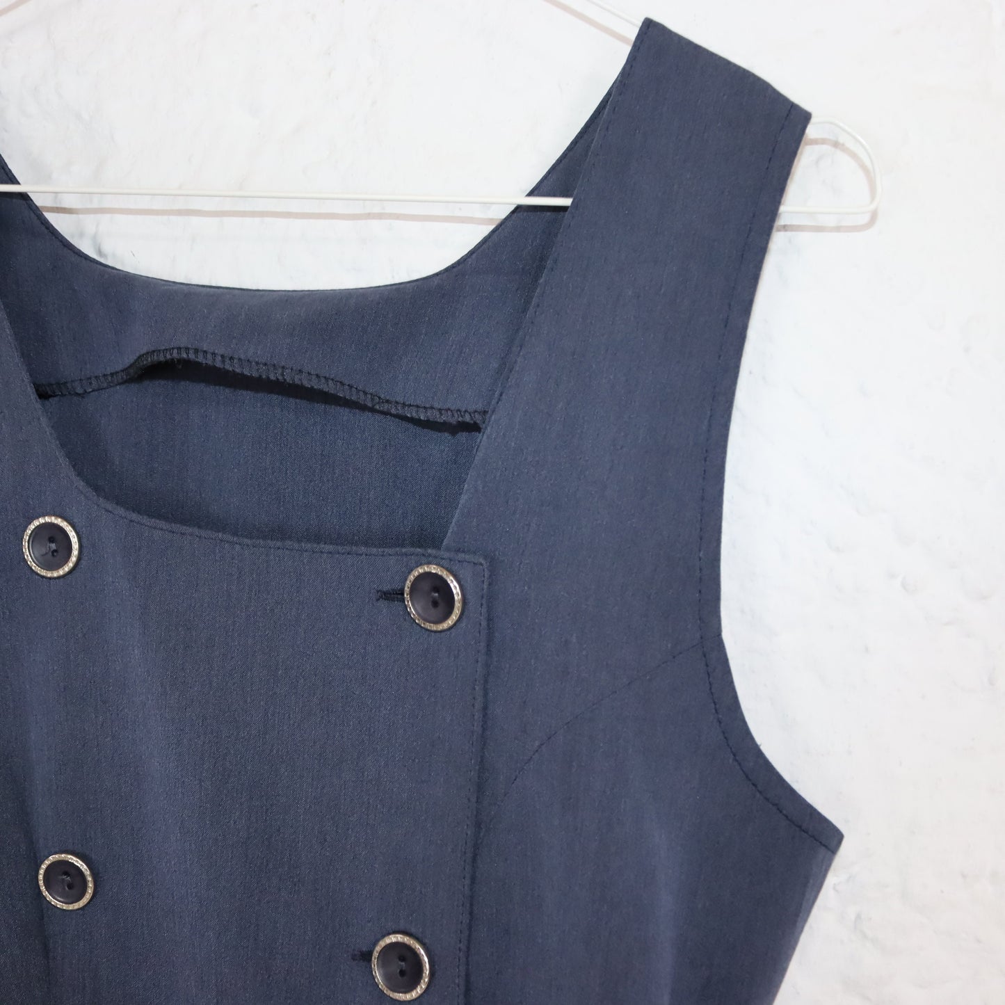 Vintage 80er 90er Minikleid Blazerkleid ärmellos Knopfreihen dunkelblau Made in Italy S