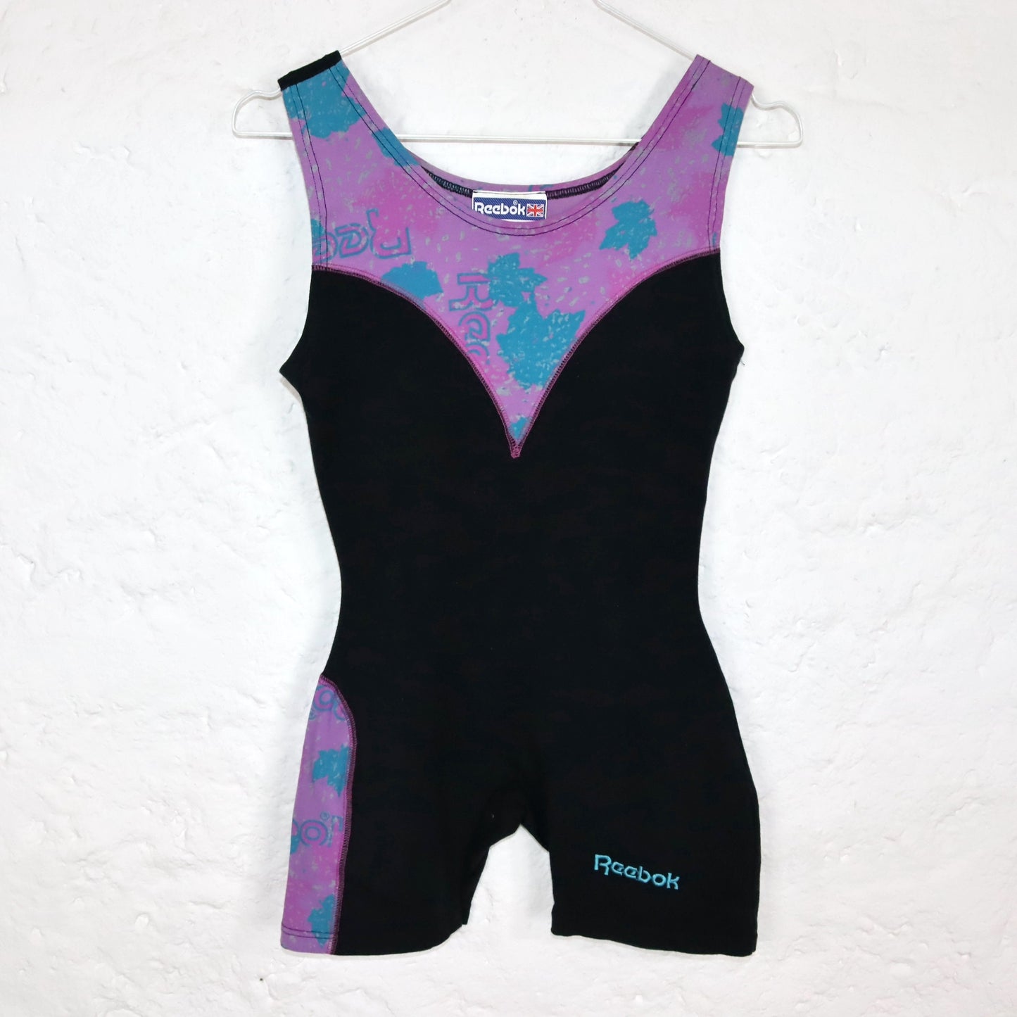 Vintage 80s 90s REEBOK one-piece bodysuit gymnastics tight crazy pattern sleeveless S