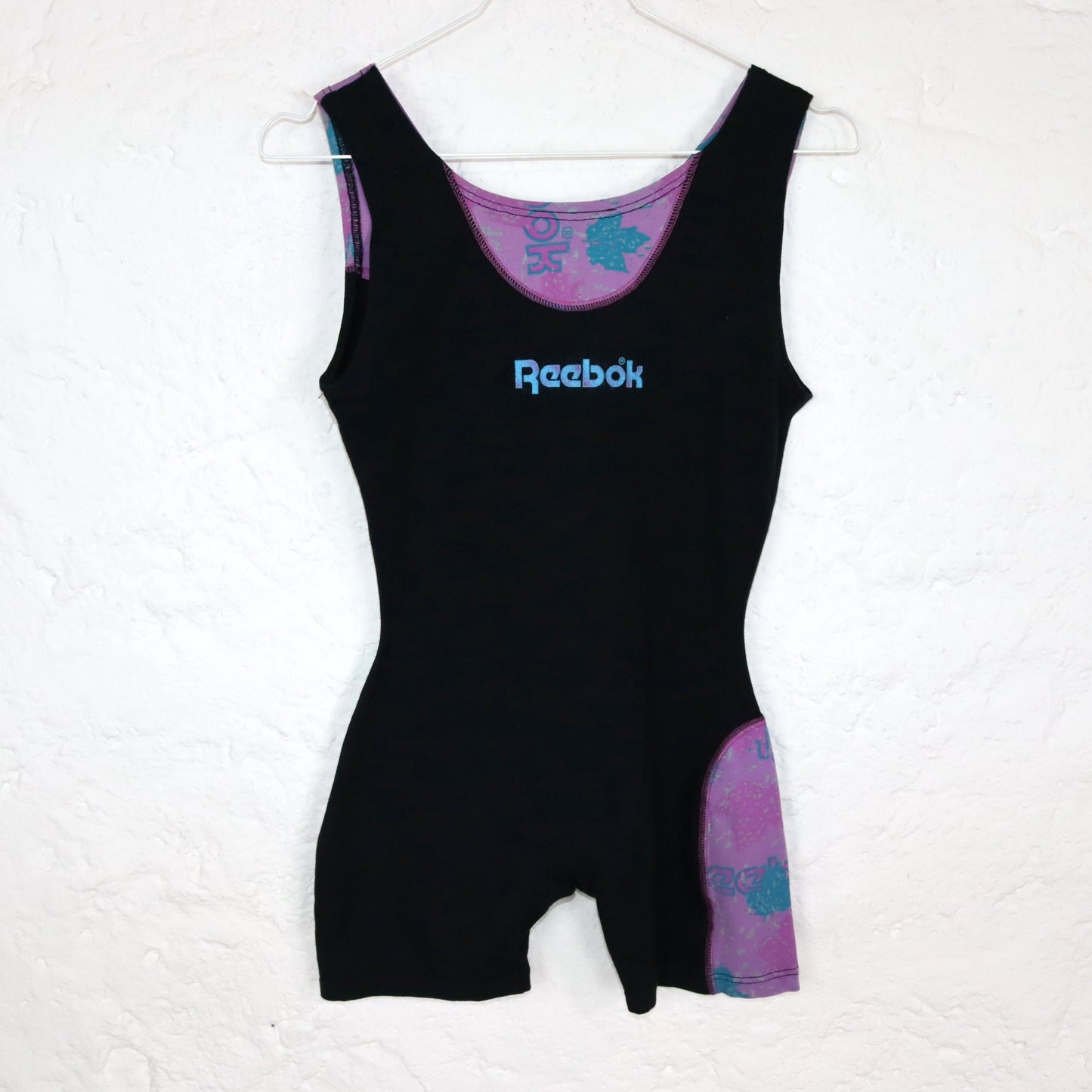 Vintage 80s 90s REEBOK one-piece bodysuit gymnastics tight crazy pattern sleeveless S