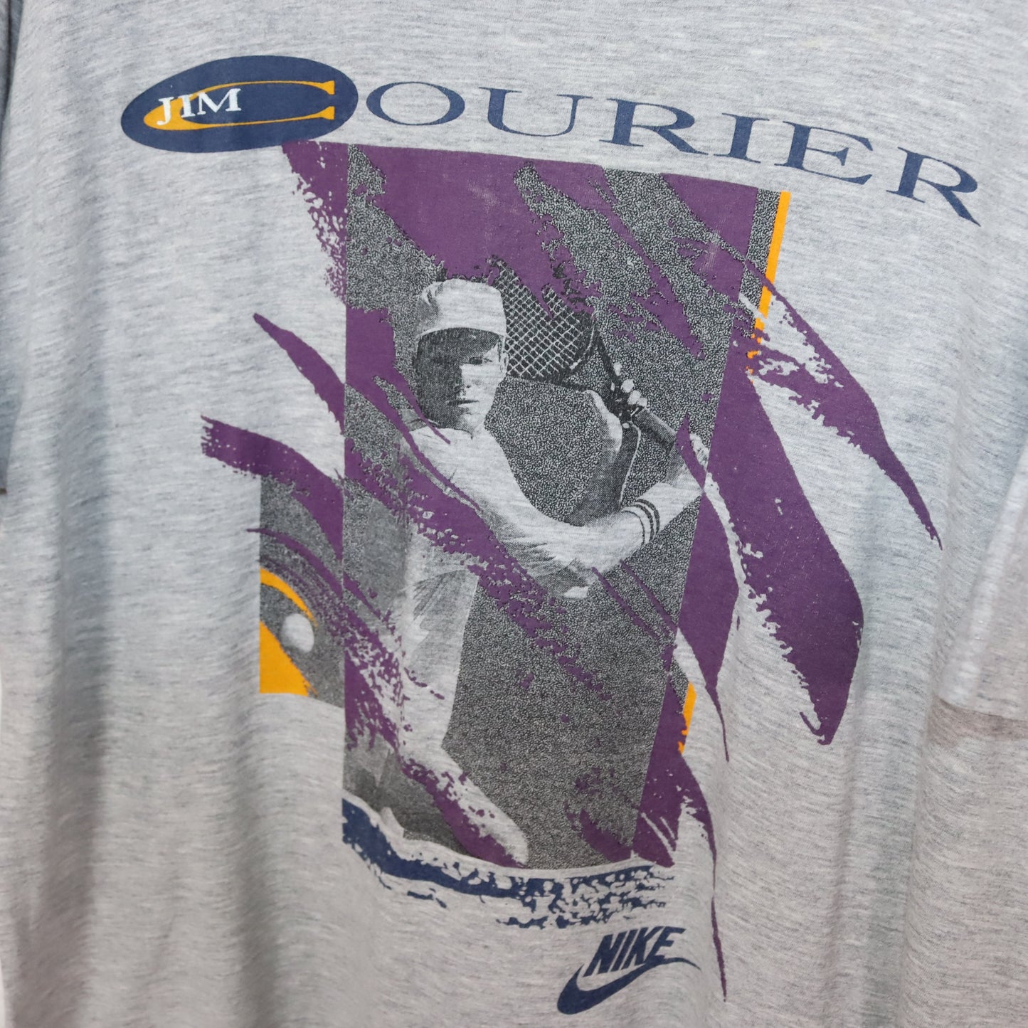 Vintage 80s 90s NIKE Rare T-Shirt short sleeve grey Jim Courier Tennis M