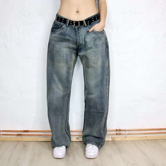 Vintage 90s 00s Y2k DIESEL baggy pants low waist jeans wide leg deadstock W36
