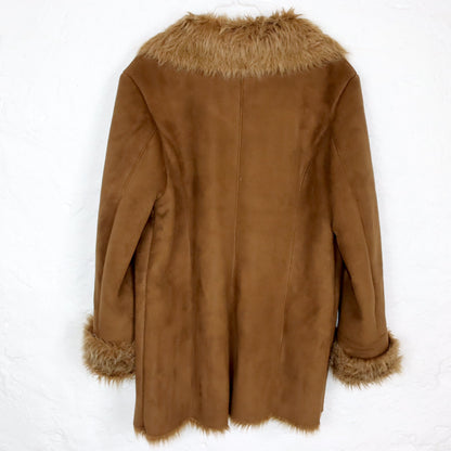 Vintage 80s 90s BIAGGINI coat jacket faux fur brown suede look 44