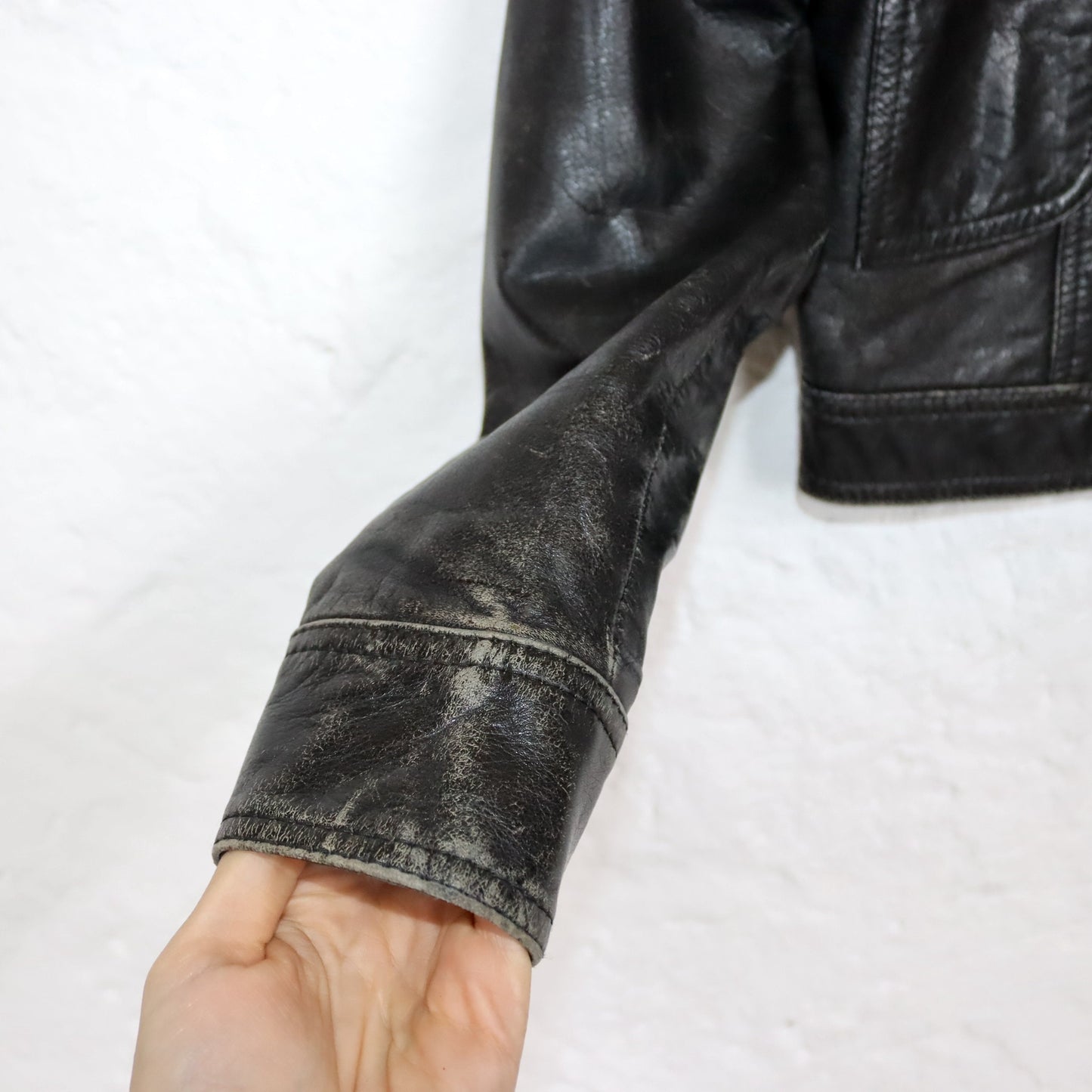 Vintage 70er 80er Lederjacke Nappa Leder Spitzkragen kurz schwarz XS/S