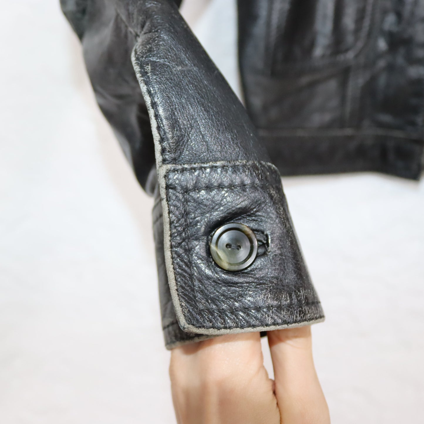 Vintage 70er 80er Lederjacke Nappa Leder Spitzkragen kurz schwarz XS/S