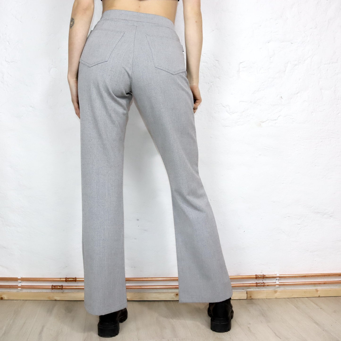 Vintage 70s 80s TWEANS flared trousers button-front grey high-waist trousers 38