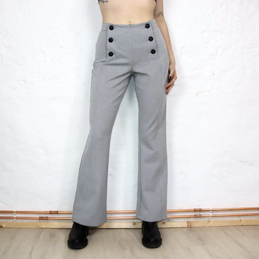 Vintage 70s 80s TWEANS flared trousers button-front grey high-waist trousers 38