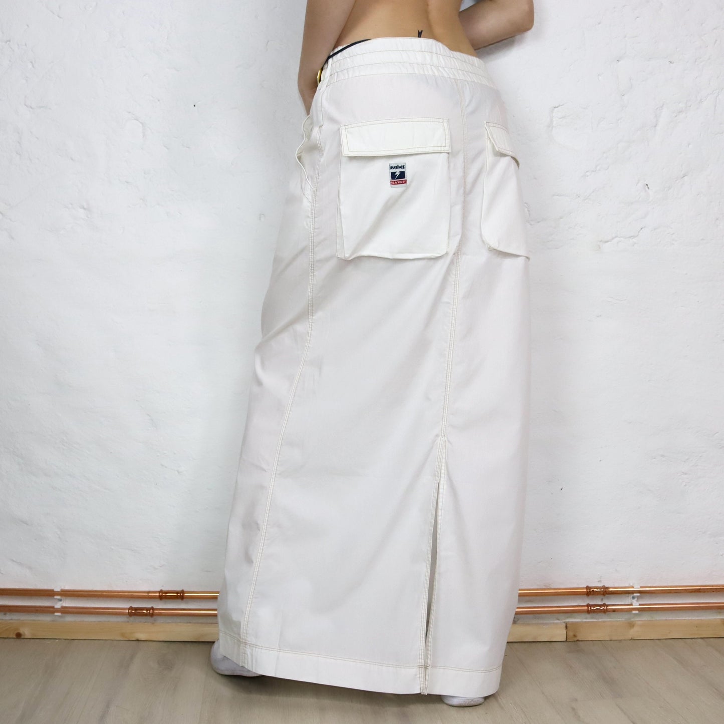 Vintage 90er 00er Y2k KILLAH Maxirock low waist Cargorock weiß Deadstock XL