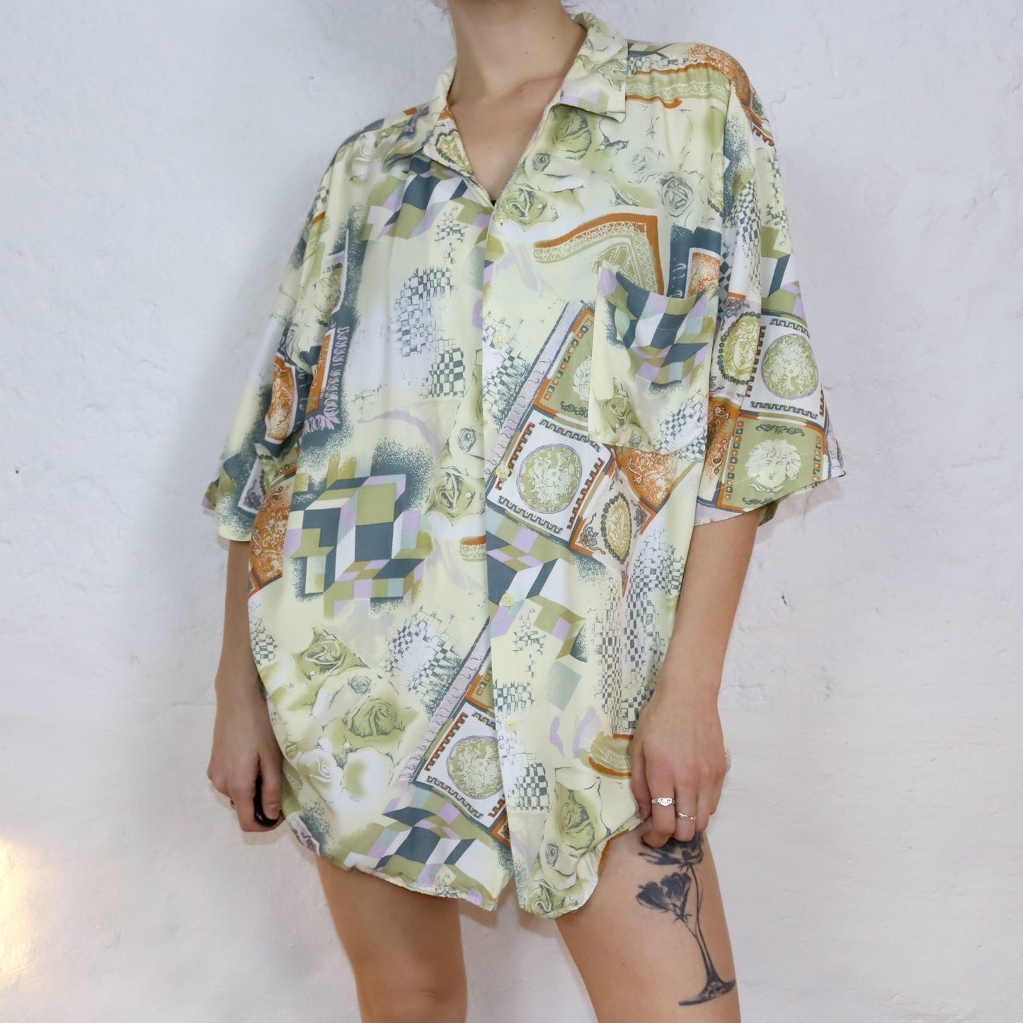 Vintage 80s 90s CELLINI shirt short sleeve crazy pattern Made in Italy viscose 56 XXL