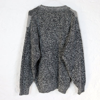 Vintage 80er 90er FILIPPO della VALLE Pullover Wollpullover Schachbrett V-Ausschnitt grau Made in Italy M