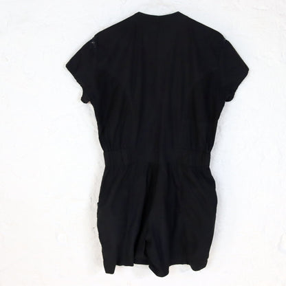 Vintage 80s 90s GIUJUSA one-piece jumpsuit short sleeve button row zips black M