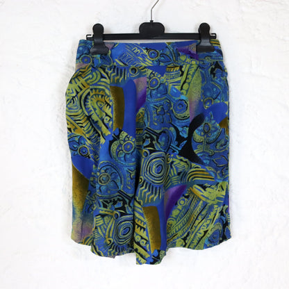 Vintage 80er 90er Bermudashorts kurze Hose crazy pattern blau bunt highwaist Made in Italy S