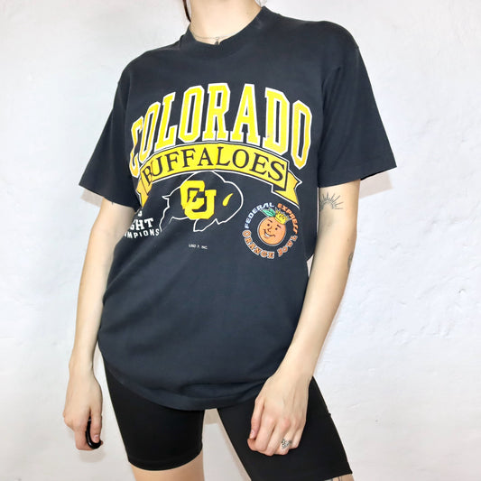 Vintage 80s 90s SCREEN STARS T-Shirt short sleeve black Colorado Buffaloes M/L