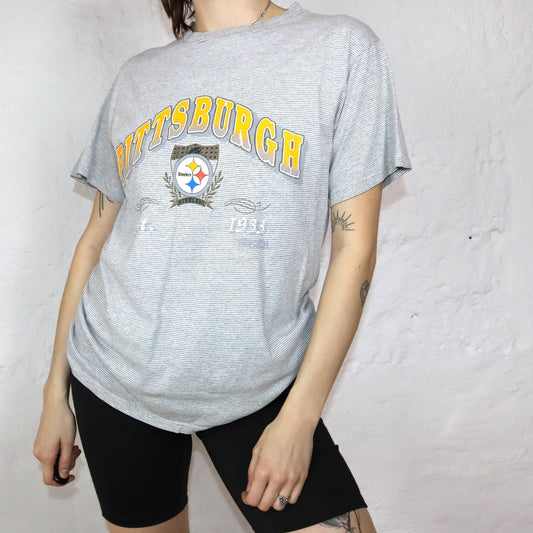 Vintage 80s 90s TRENCH ULTRA Pittsburgh Steelers T-shirt striped gray M