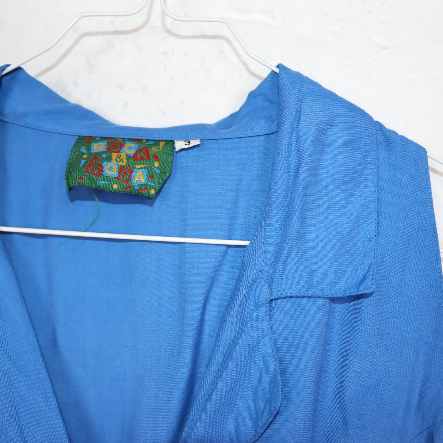 Vintage 80s 90s ROCK &amp; SODA blouse sleeveless tie blue crop belly-free M/L