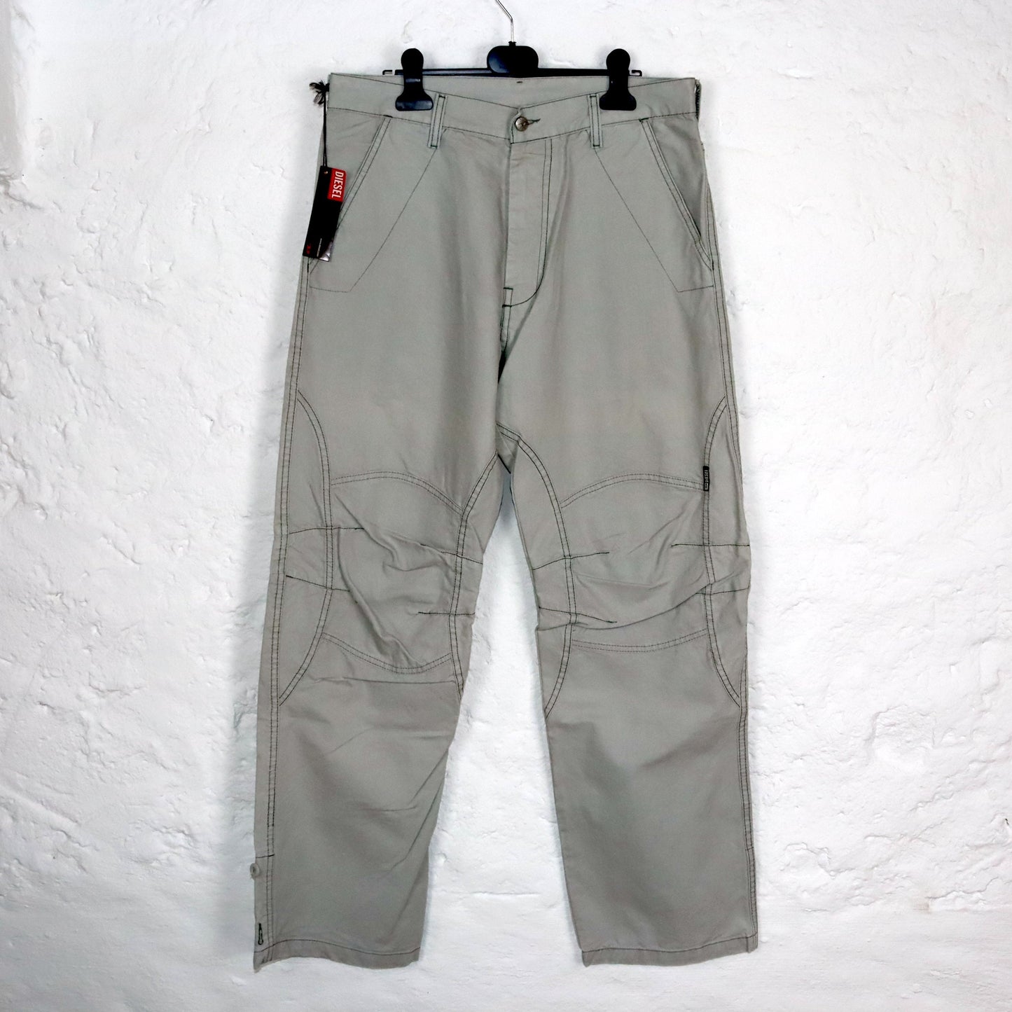 Vintage 80s 90s Y2k DIESEL Baggy Pants Trousers Wide Leg Light Grey Deadstock W32