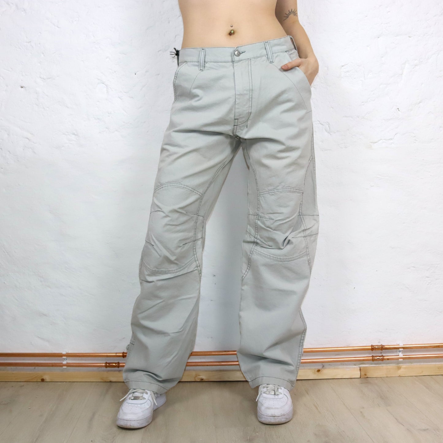 Vintage 80s 90s Y2k DIESEL Baggy Pants Trousers Wide Leg Light Grey Deadstock W32