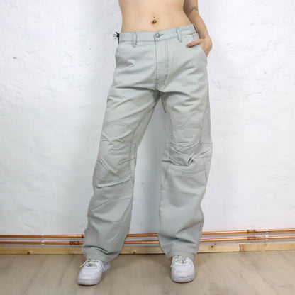Vintage 80s 90s Y2k DIESEL Baggy Pants Trousers Wide Leg Light Grey Deadstock W32