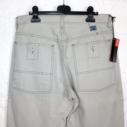 Vintage 80s 90s Y2k DIESEL Baggy Pants Trousers Wide Leg Light Grey Deadstock W32