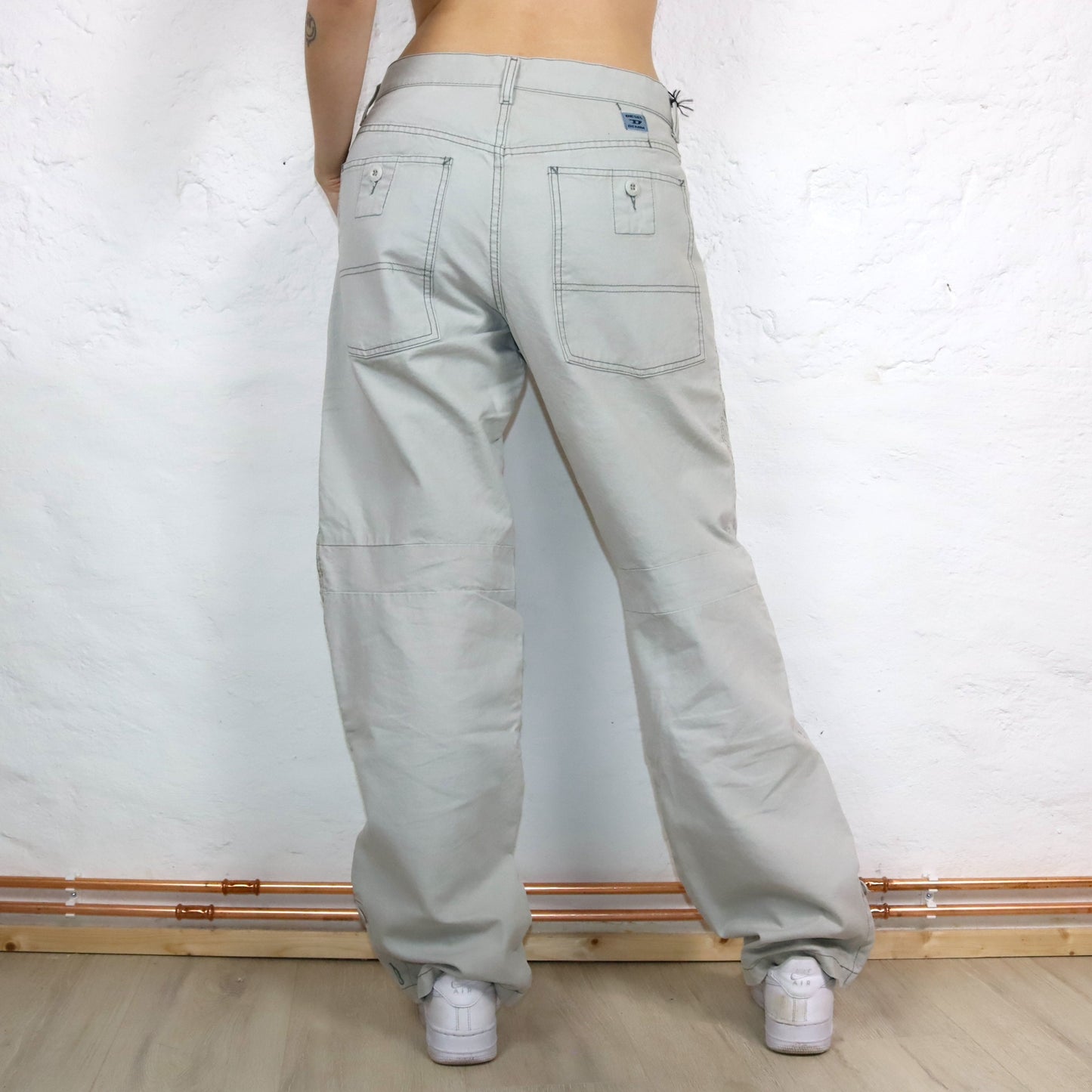 Vintage 80s 90s Y2k DIESEL Baggy Pants Trousers Wide Leg Light Grey Deadstock W32