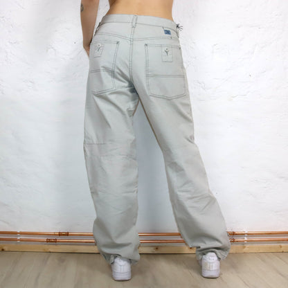 Vintage 80s 90s Y2k DIESEL Baggy Pants Trousers Wide Leg Light Grey Deadstock W32