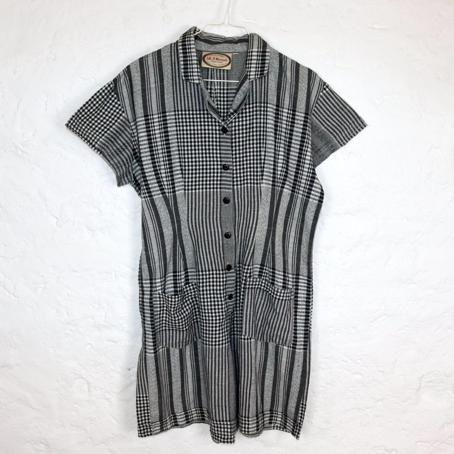 Vintage 80s 90s LILI MERCREDI jumpsuit one-piece short sleeve checked black white 40 M
