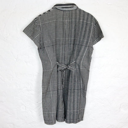 Vintage 80s 90s LILI MERCREDI jumpsuit one-piece short sleeve checked black white 40 M