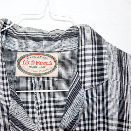 Vintage 80s 90s LILI MERCREDI jumpsuit one-piece short sleeve checked black white 40 M