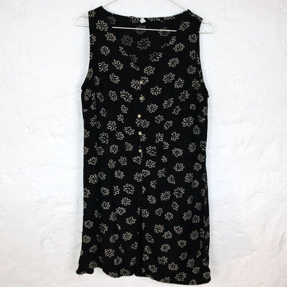 Vintage 80s 90s mini dress sleeveless floral pattern dark blue viscose 38