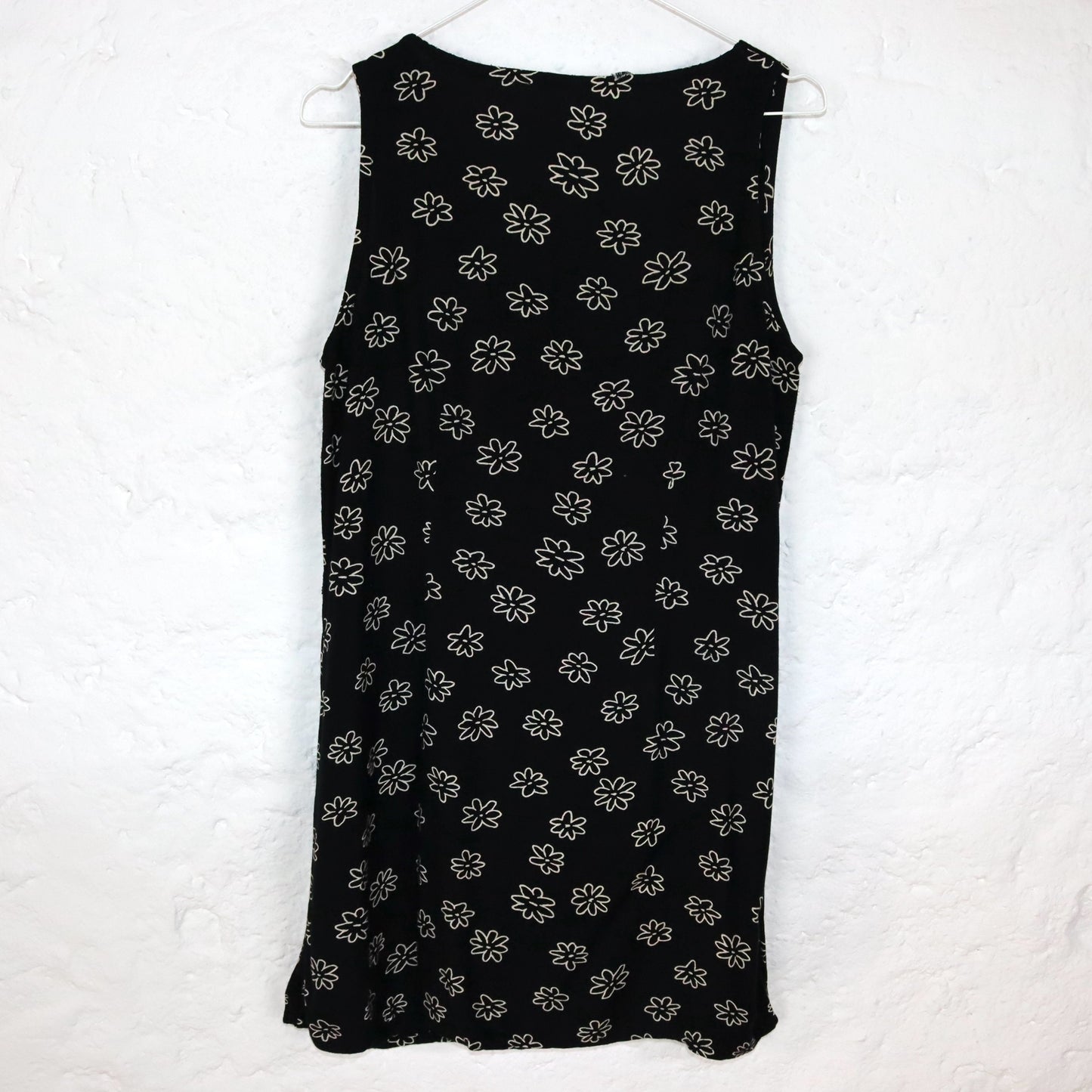 Vintage 80s 90s mini dress sleeveless floral pattern dark blue viscose 38