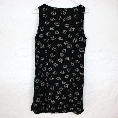 Vintage 80s 90s mini dress sleeveless floral pattern dark blue viscose 38