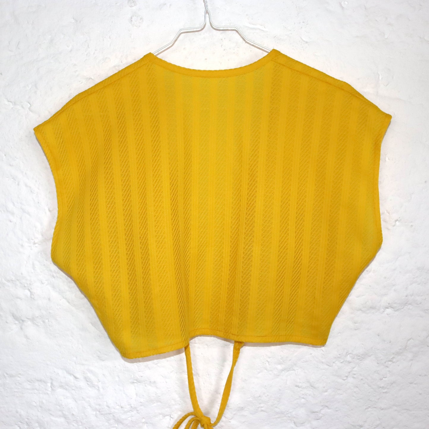 Vintage 70er 80er VEB Jersey Moden DDR Wickelbluse Cardigan kurzarm gelb M